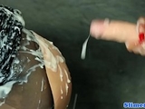 Cum covered lesbians enjoy straponfucking